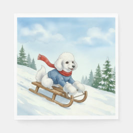 Christmas Poodle Sledding, Napkins Serviette