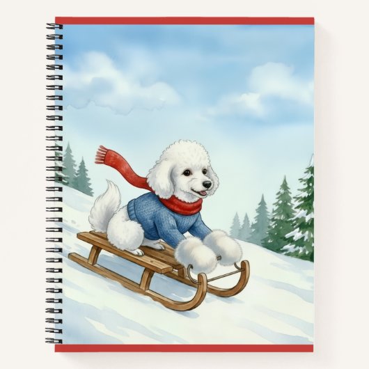 Christmas Poodle Sledding, Notebook Notizblock (Vorderseite)