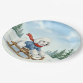 Christmas Poodle Sledding, Paper Plates Pappteller (Schrägansicht)