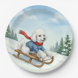 Christmas Poodle Sledding, Paper Plates Pappteller