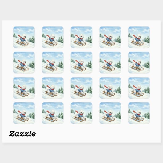 Christmas Poodle Sledding, Stickers (Blatt)
