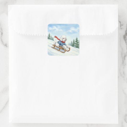 Christmas Poodle Sledding, Stickers (Tasche)