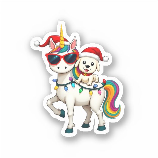 Christmas Poodle Unicorn Sunglasses Poodles T-Shir Aufkleber (Vorderseite)
