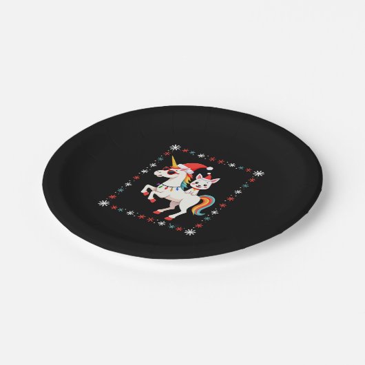 Christmas Poodle Unicorn Sunglasses Poodles T-Shir Pappteller (Schrägansicht)