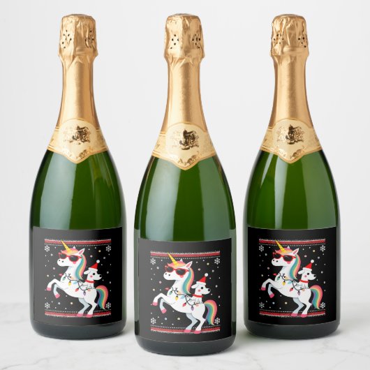 Christmas Poodle Unicorn Sunglasses Poodles T-Shir Schaumweinetikett (Flaschen)
