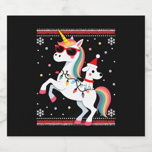 Christmas Poodle Unicorn Sunglasses Poodles T-Shir Schaumweinetikett (Einzelnes Label)