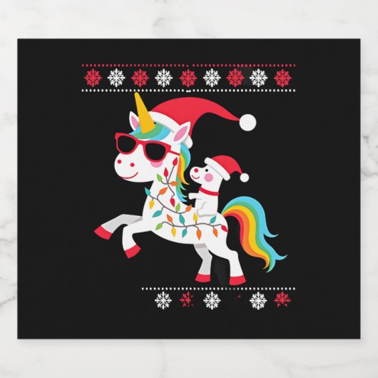 Christmas Poodle Unicorn Sunglasses Poodles T-Shir Schaumweinetikett (Einzelnes Label)