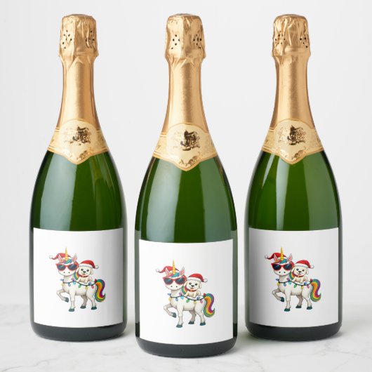 Christmas Poodle Unicorn Sunglasses Poodles T-Shir Schaumweinetikett (Flaschen)