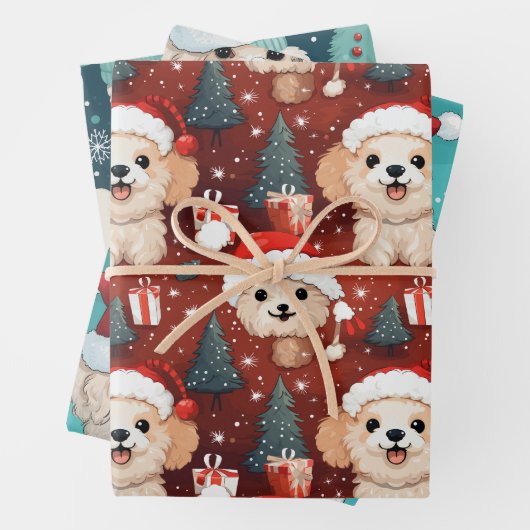 Christmas Poodle Wrapping Paper Set 3 Geschenkpapier Set (Beispiel)