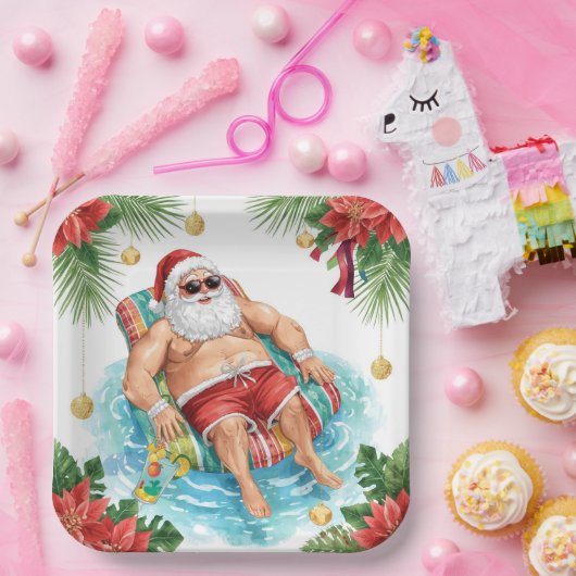 Christmas Pool Party with Santa Claus Pappteller (Party)