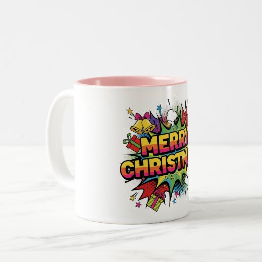 Christmas Pop Art Comic Explode Zweifarbige Tasse (Vorderseite Links)