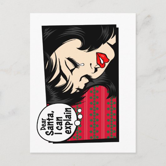 Christmas Pop Art Girl Santa I Can Explain Postkarte (Vorderseite)