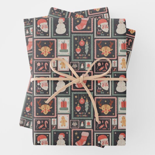 Christmas Postage Stamp Cute Wrapping Paper Geschenkpapier Set (Beispiel)
