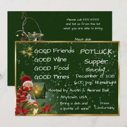 Christmas Pot Luck Supper Party Einladung (Vorne/Hinten)