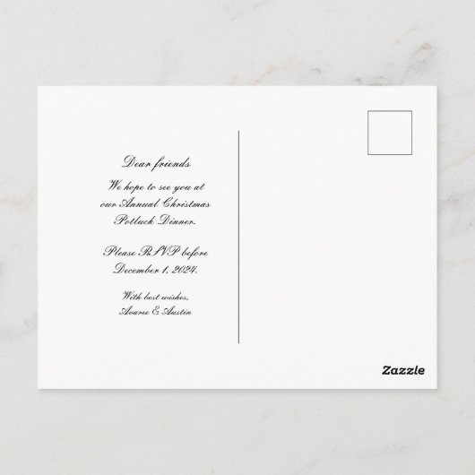 Christmas Potluck Dinner Old World Scroll Einladun Postkarte (Rückseite)