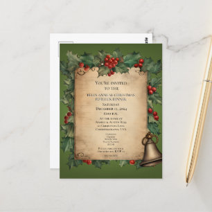 Christmas Potluck Dinner Old World Scroll Einladun Postkarte
