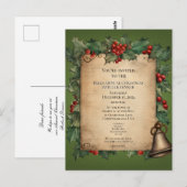 Christmas Potluck Dinner Old World Scroll Einladun Postkarte (Vorne/Hinten)