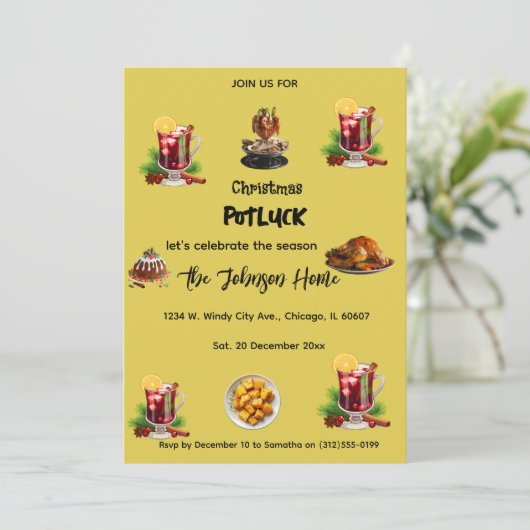 Christmas Potluck Invitation Einladung (Stehend Vorderseite)
