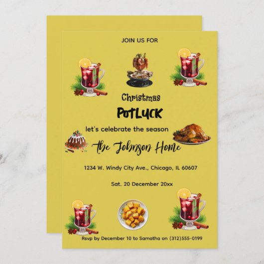 Christmas Potluck Invitation Einladung (Vorne/Hinten)