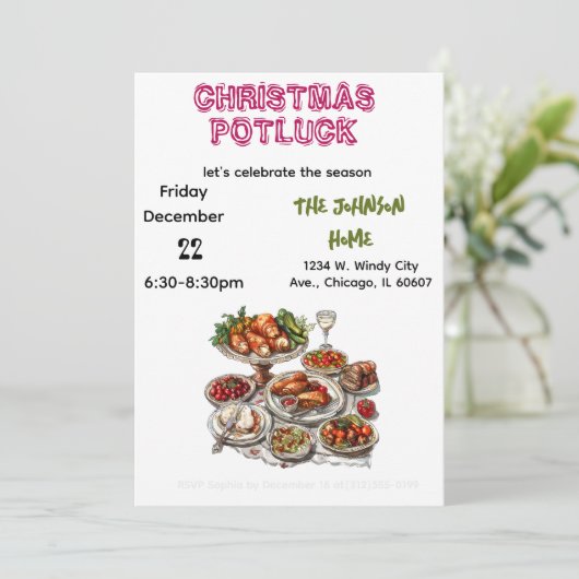 Christmas Potluck Invitation Einladung (Stehend Vorderseite)