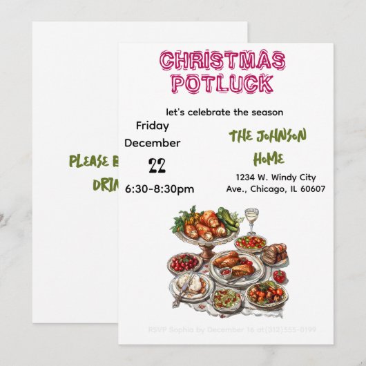 Christmas Potluck Invitation Einladung (Vorne/Hinten)
