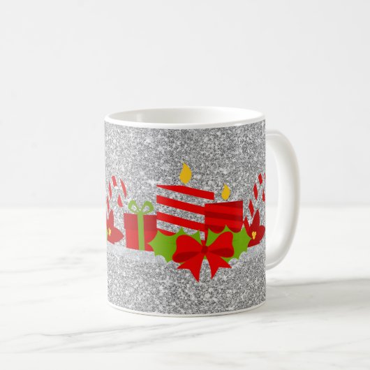 Christmas Potpourri Silver Imitats Glitzer Kaffeetasse (VorderseiteRechts)