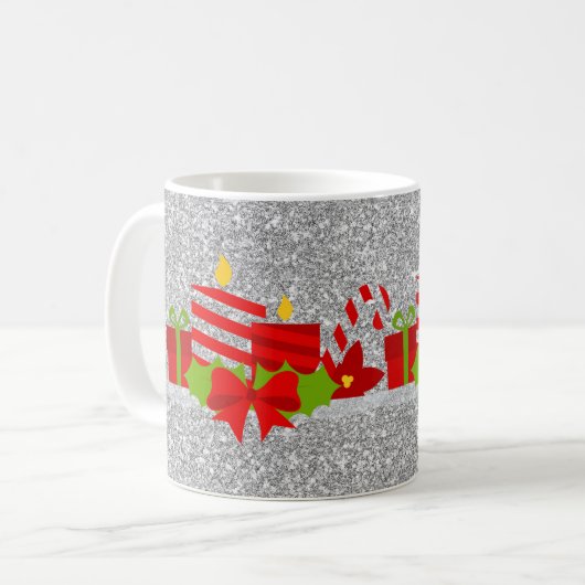 Christmas Potpourri Silver Imitats Glitzer Kaffeetasse (Vorderseite Links)