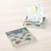 Christmas Poultry in Motion, Glass Coaster Glasuntersetzer (Schrägansicht)