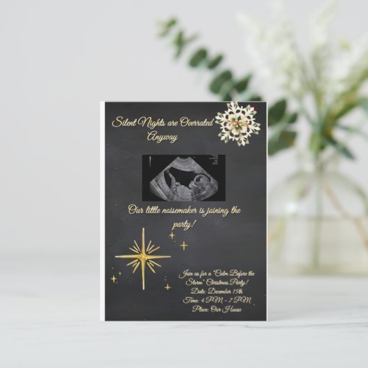 Christmas Pregnancy Chalkboard Invitation Postkarte (Stehend Vorderseite)