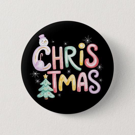 Christmas Preppy Tree Snowman Glitzer Coquette Button (Vorderseite)