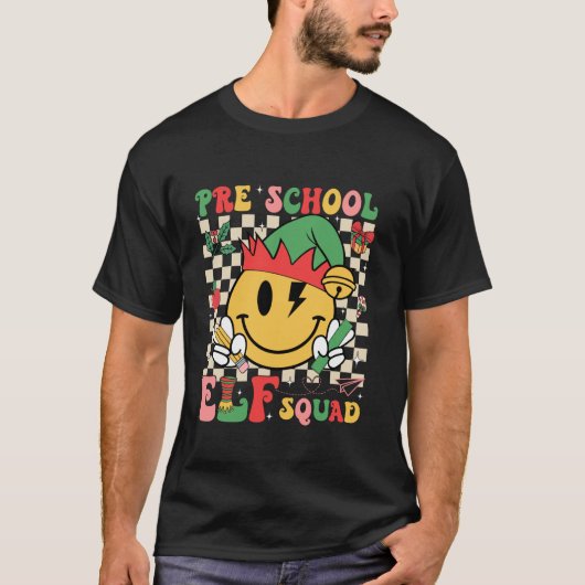 Christmas Preschool Elf Squad Smile Face Teacher S T-Shirt (Vorderseite)