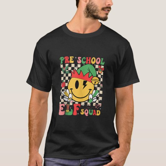 Christmas Preschool Elf Squad Smile Face Teacher S T-Shirt (Vorderseite)
