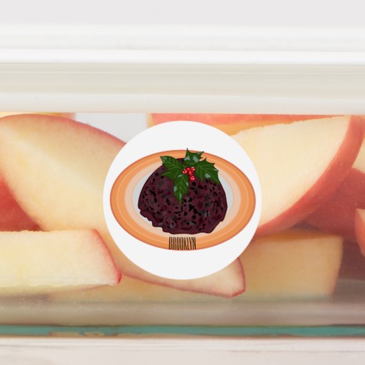 Christmas pudding cartoon illustration etiketten (Befestigt)