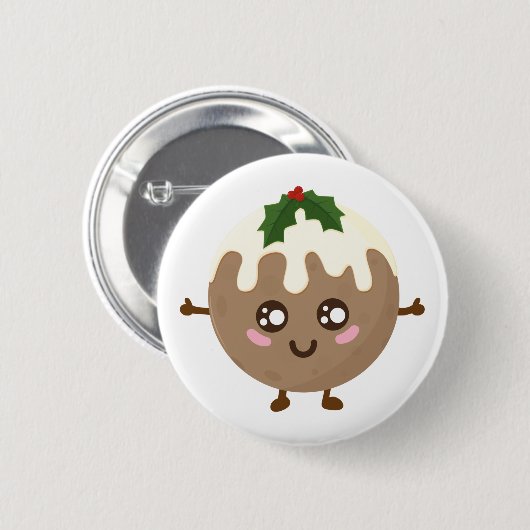 Christmas Pudding Kawaii Button (Vorne & Hinten)