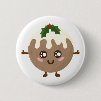 Christmas Pudding Kawaii Button