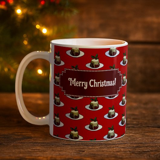 Christmas Pudding Merry Christmas! Holly Pattern Kaffeetasse