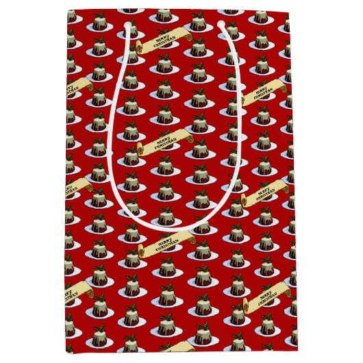 Christmas Pudding Merry Christmas! Holly Pattern Mittlere Geschenktüte (Vorderseite)