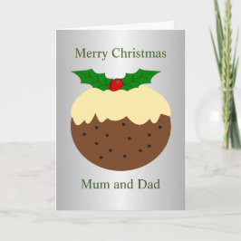 Christmas Pudding Mother And Father Christmas Feiertagskarte