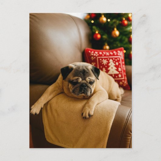 Christmas Pug Postcard Cozy Holiday Evening Postkarte (Vorderseite)