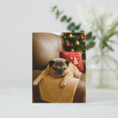 Christmas Pug Postcard Cozy Holiday Evening Postkarte (Stehend Vorderseite)