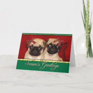 Christmas Pug Puppies Feiertagskarte