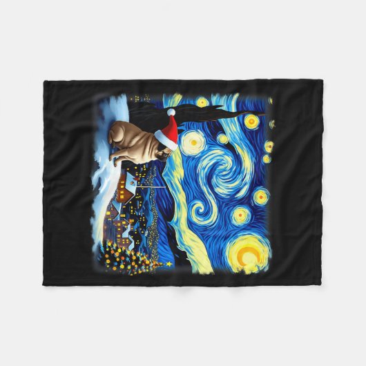 Christmas Pug Starry Night Fleecedecke (Vorderseite (Horizontal))
