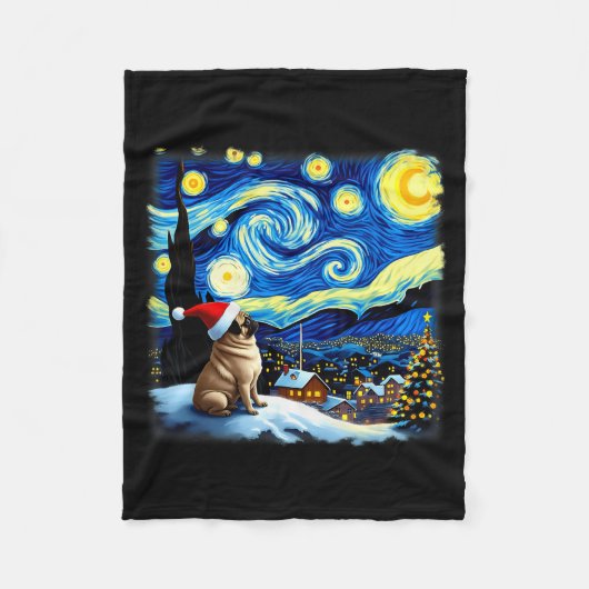 Christmas Pug Starry Night Fleecedecke (Vorderseite)
