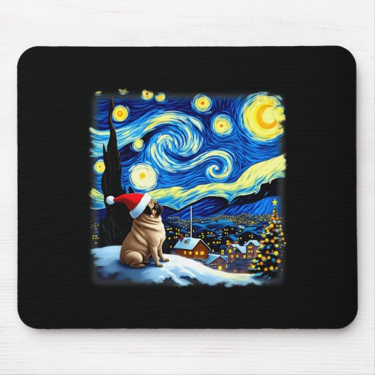 Christmas Pug Starry Night  Mousepad (Vorne)