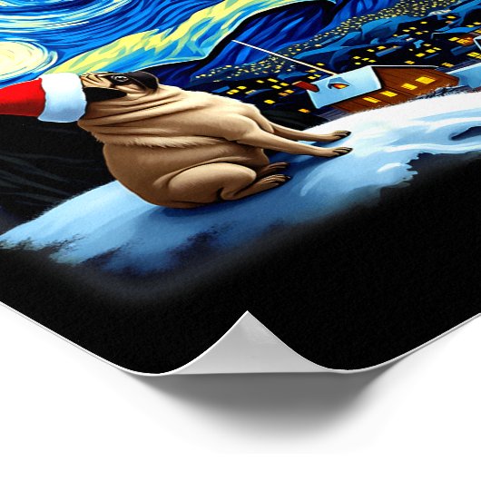 Christmas Pug Starry Night Poster (Ecke)