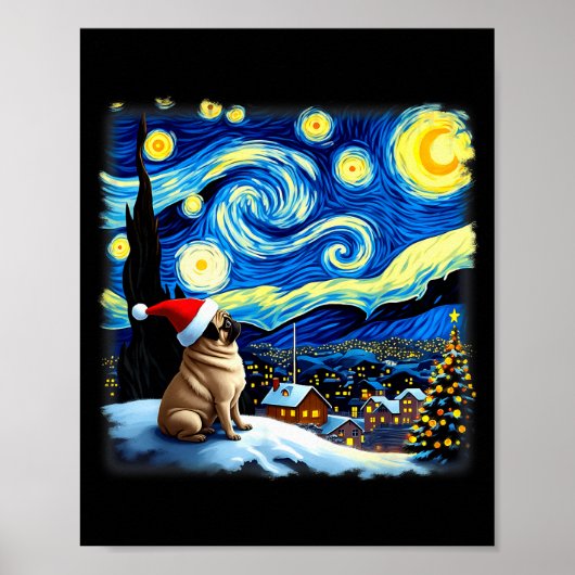 Christmas Pug Starry Night Poster (Vorne)