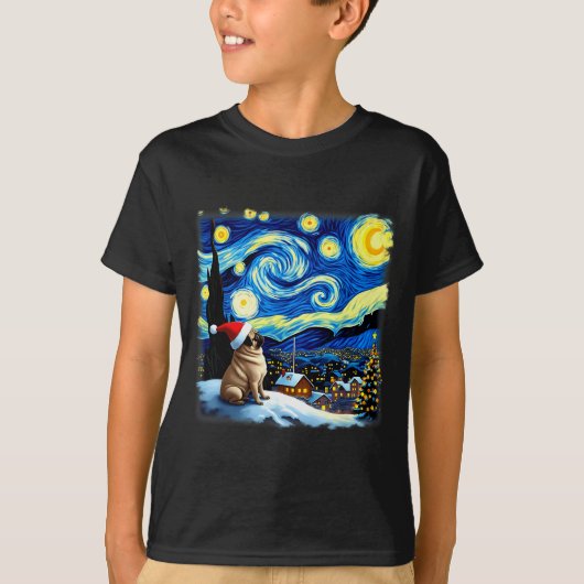 Christmas Pug Starry Night T-Shirt (Vorderseite)