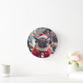 Christmas Pug Wall Clock with Reindeer Antlers - F Runde Wanduhr (Zuhause)