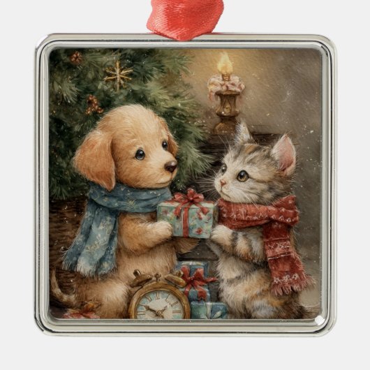 Christmas Puppy and Kitten Gift Ornament Aus Metall (Vorne)