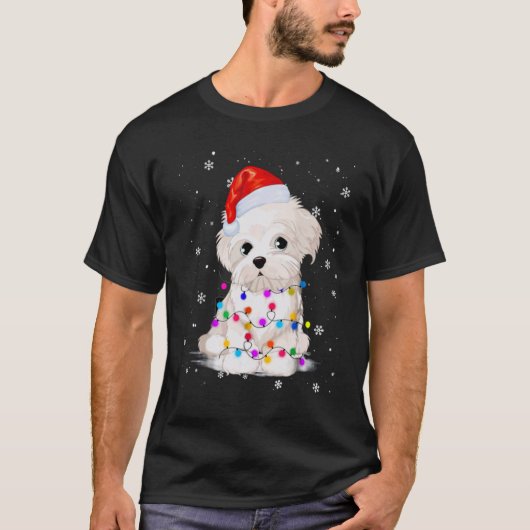 CHRISTMAS PUPPY IN CHRISTMAS LIGHTS ANGELEGT T-Shirt (Vorderseite)